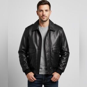 Vintage Men’s Capica Italy Black Faux Leather Bomber Jacket